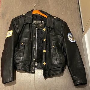 Vintage Black Leather Chicago Police Motorcycle Jacket - size 36